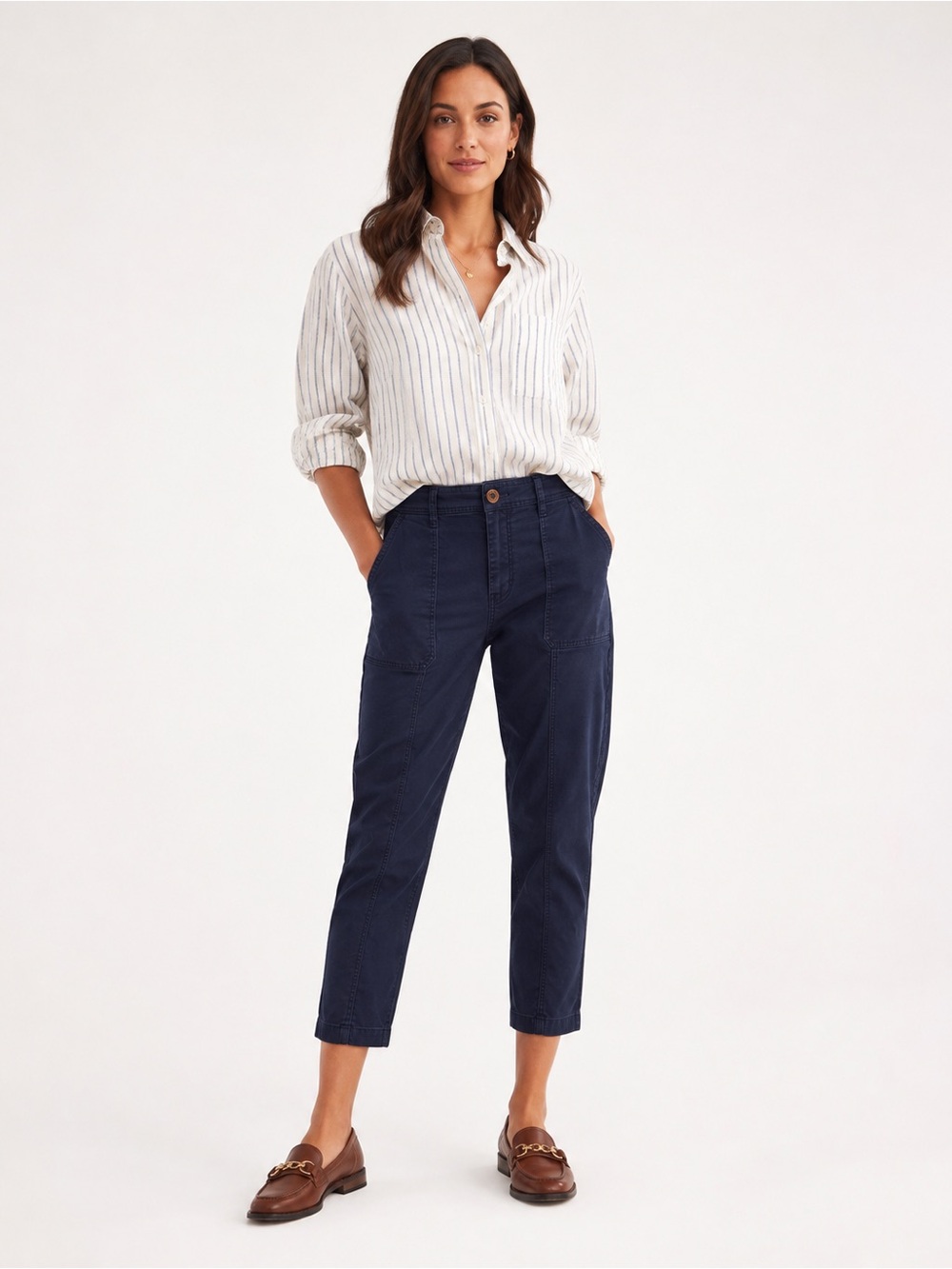 Boden Women’s Size 8R Navy Blue Utility Pants Cropped Tapered Cargo Trousers